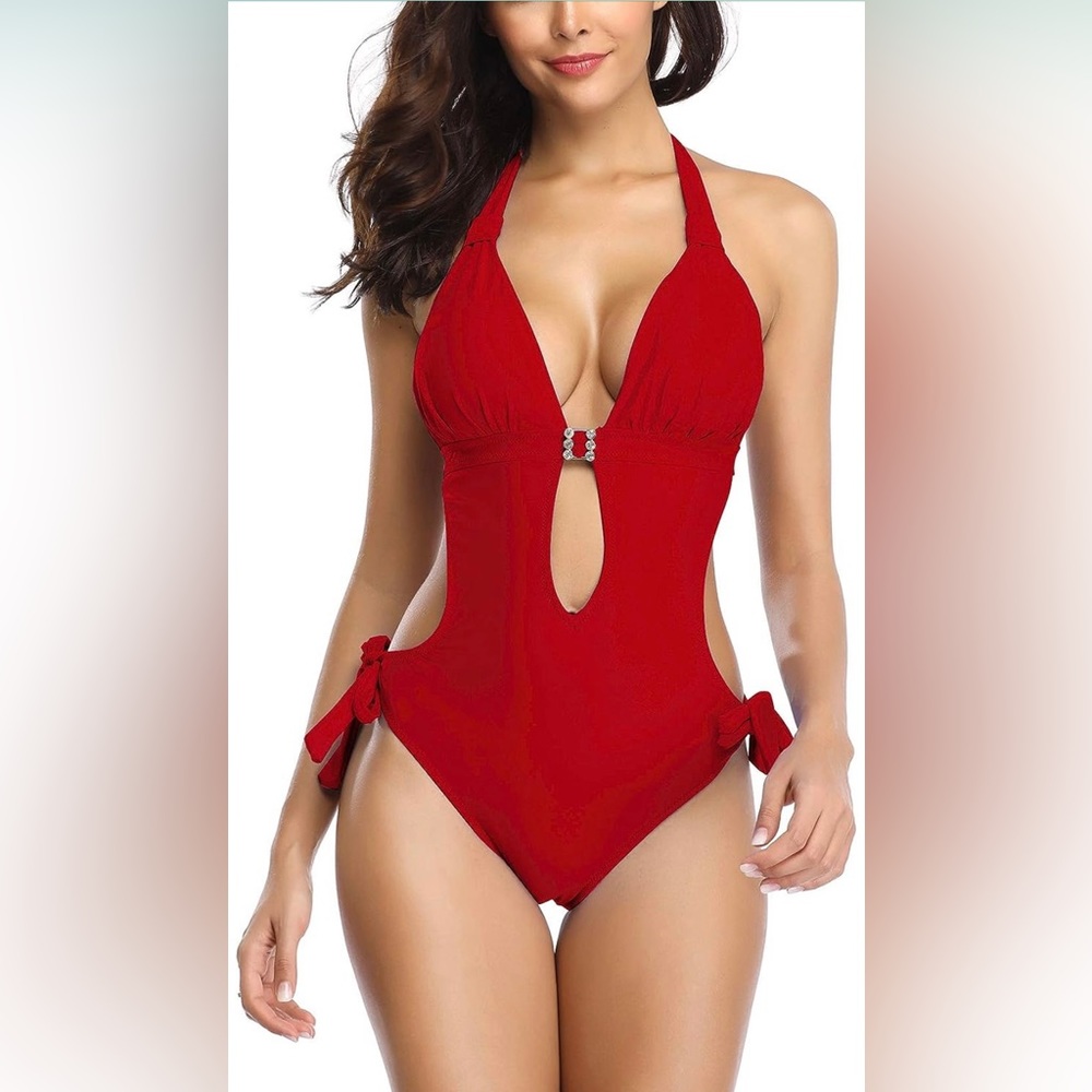 Red One piece bathing suit size Large